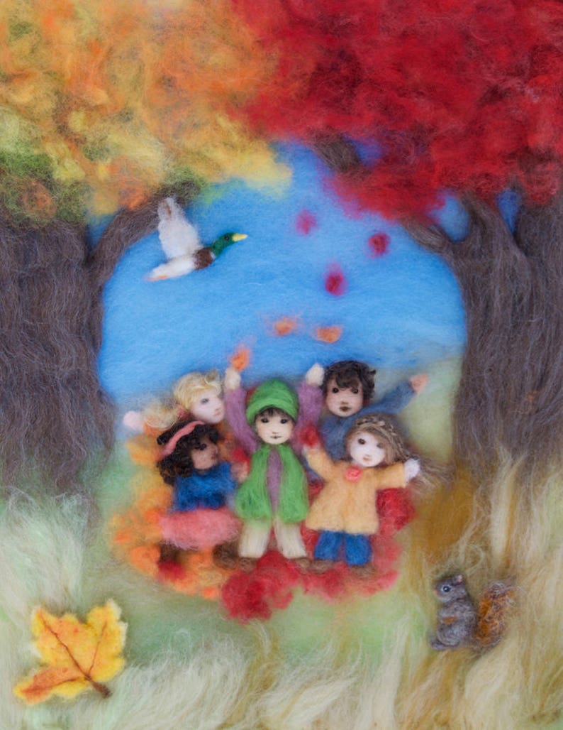 Seasons of Joy, Wool Painting Photo Print of Picture Book Illustrations, Set of 4, 5 by 7 image 3