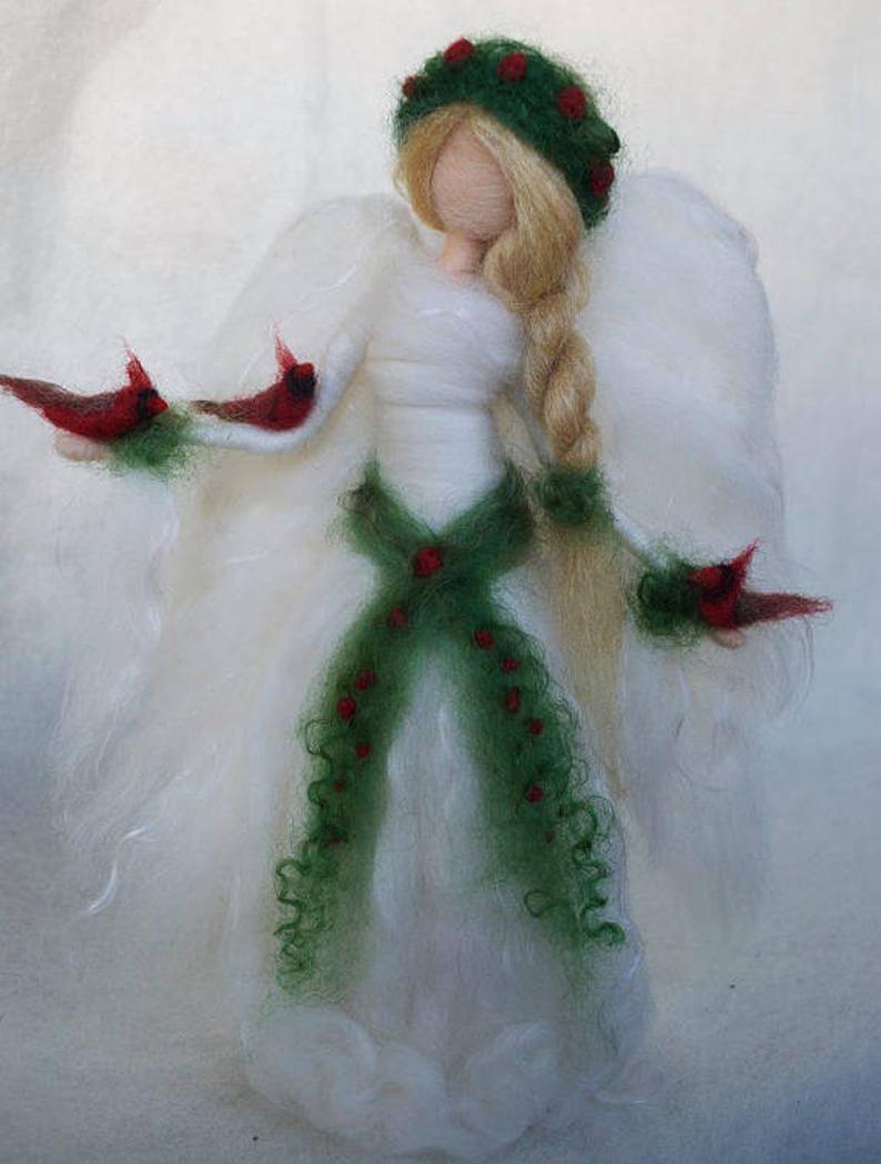 Angel Tree Topper With Red Cardinals Needle Felt Christmas Etsy