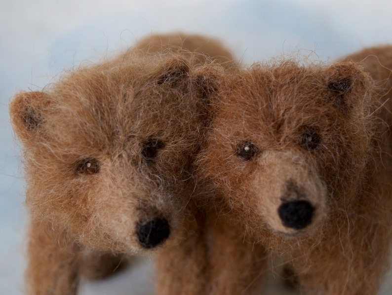 Needle Felted Grizzly Bear Mom and Cub, Brown Bear Forest Animal image 4