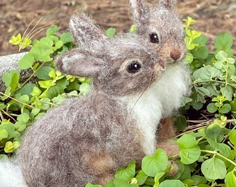 Needle Felted Cottontail Bunny Rabbit Baby Poseable Woodland Animal