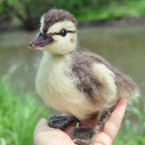 Needle Felted Duckling, brown and yellow, life-sized, soft and fluffy