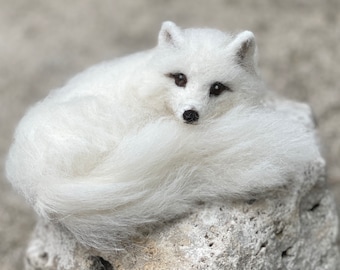 Needle Felted Arctic Fox, White Winter