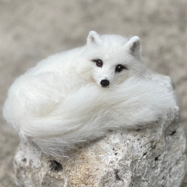 Needle Felted Arctic Fox, White Winter