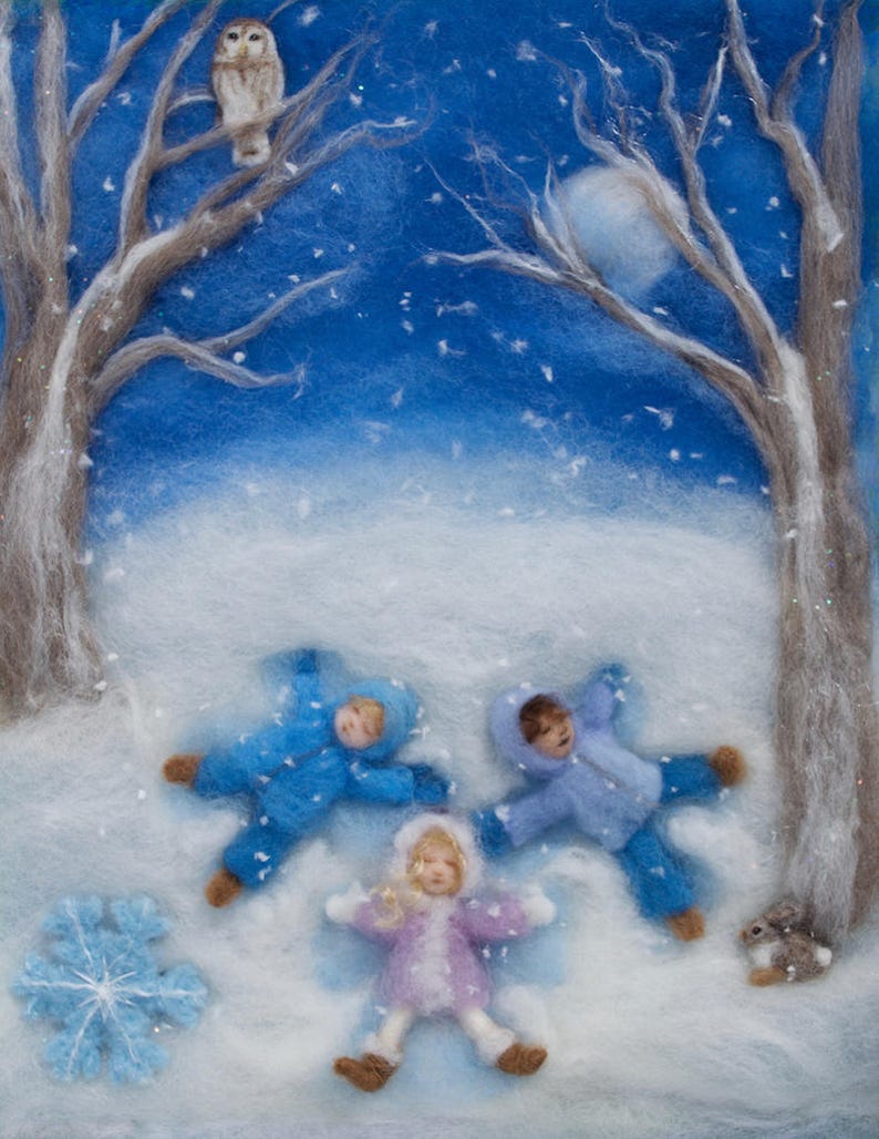 Seasons of Joy, Wool Painting Photo Print of Picture Book Illustrations, Set of 4, 5 by 7 image 5