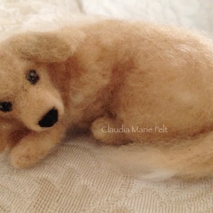 Needle Felted Golden Labrador Retriever Puppy Dog Curled Up, Sleeping