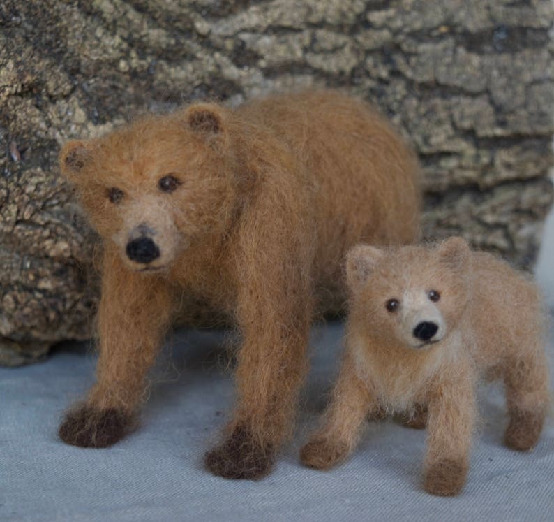 Needle Felted Grizzly Bear Mom and Cub, Brown Bear Forest Animal image 5