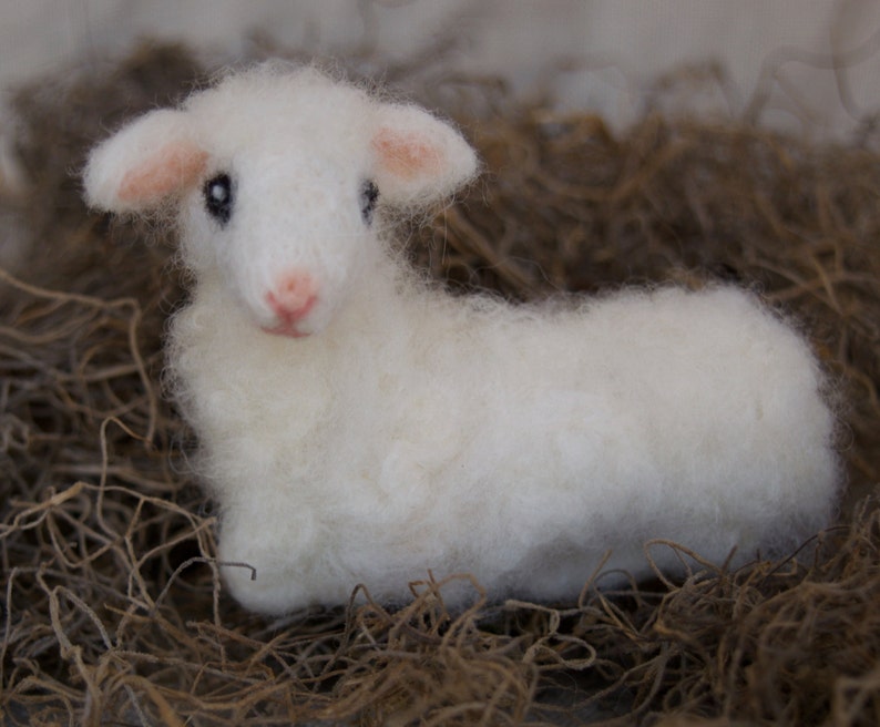 Needle Felted Lamb, Wool Baby Sheep, Nativity image 3