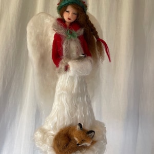 Angel Tree Topper Snowy Woods Needle Felt NOTE WAIT TIME With sleeping fox