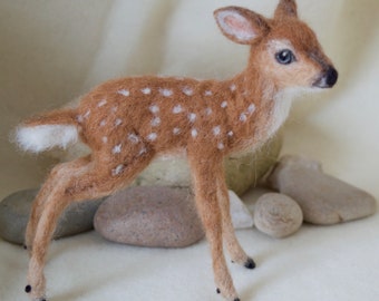 Needle Felted Deer Fawn, White Tailed, Wool