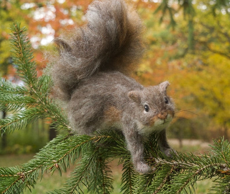 Needle Felted Squirrel Grey, Poseable image 2