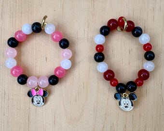 ディズニーキャラクターブレスレット – ミッキー、ミニー、ドナルド、デイジー | 子供サイズの伸縮性のあるビーズブレスレット