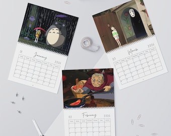 Kalendarz ścienny na rok 2026 – Kalendarz Studio Ghibli, uroczy planer Kawaii, prezent dla fanów anime, wystrój pokoju, planer Ghibli na rok 2026, miesięczny planer na rok 2026