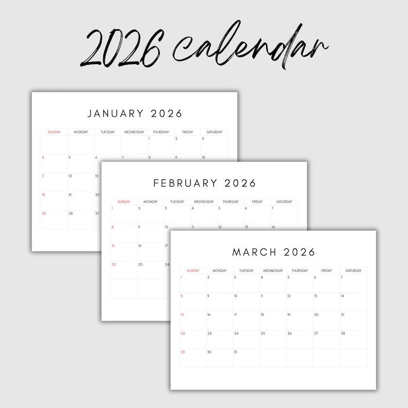 2026 calendar - 2026 yearly calendar- 2026 monthly calendar image 3