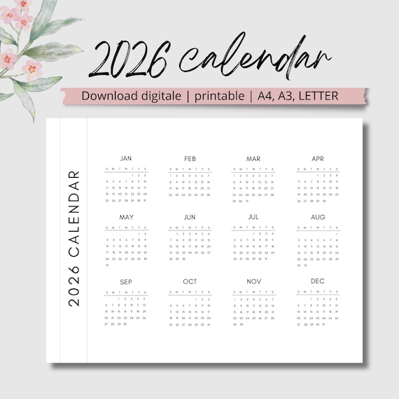 calendario 2026 - calendario annuale 2026 - calendario mensile 2026