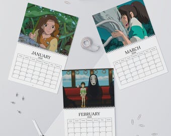 Kalendarz ścienny Anime 2026, Kalendarz Ghibli, Fantastyczne światy, Uroczy planer Kawaii, Prezent dla fanów anime, Pamiątka ze Studia Ghibli, Estetyczny