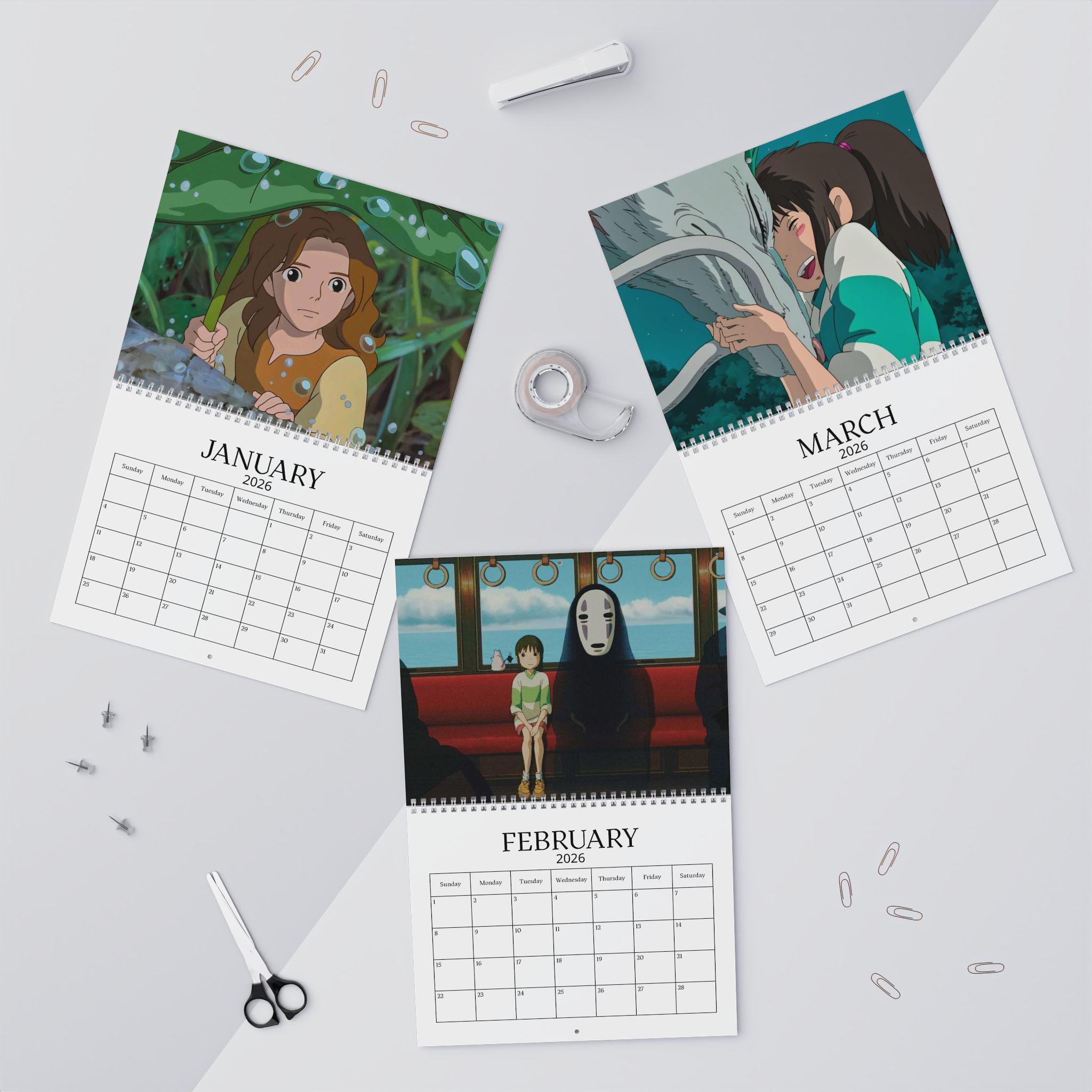 アニメ2026壁掛けカレンダー、ジブリカレンダー、気まぐれな世界