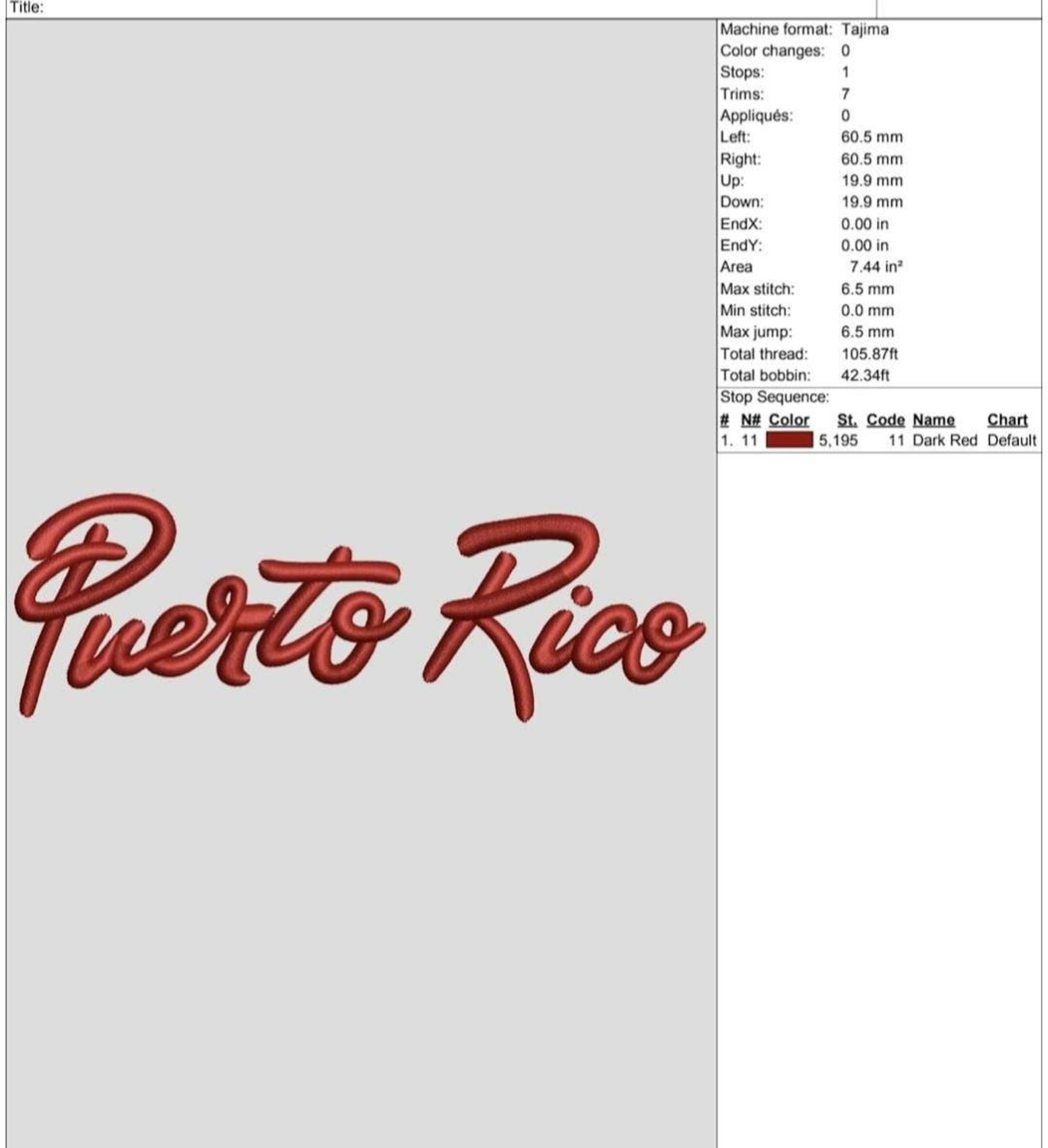 Puerto Rico Script Embroidery File 3d Puff and Flat Instant Download - Etsy