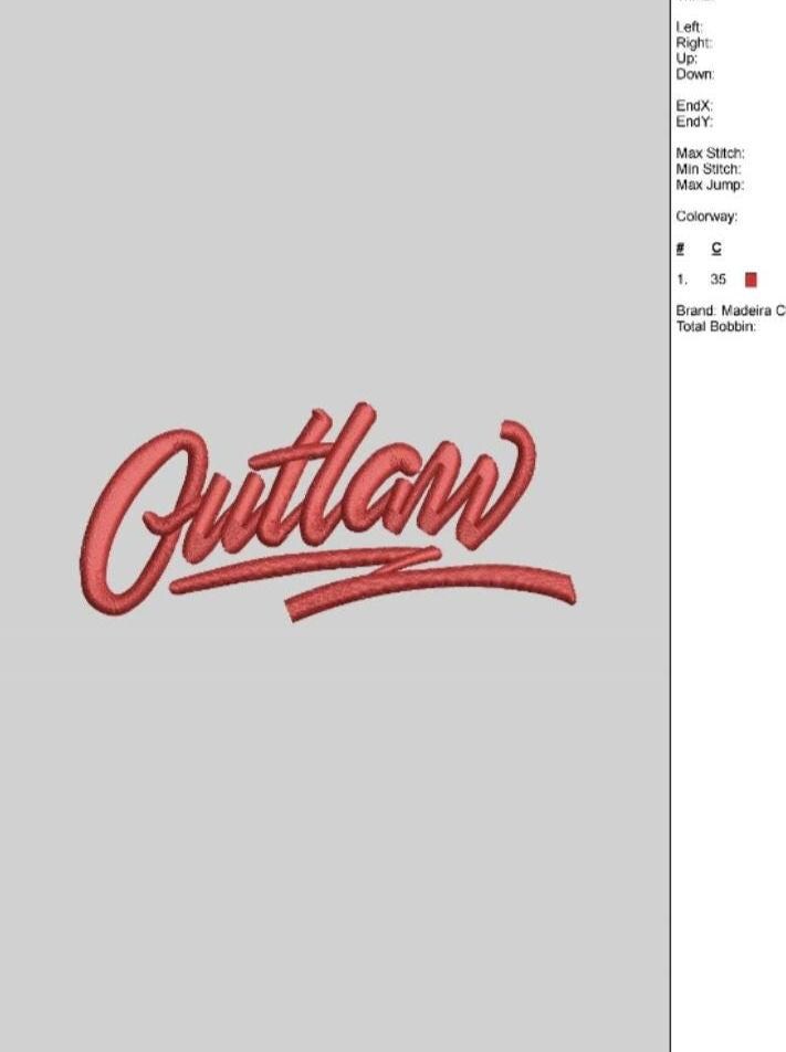 Outlaws Script Outlaw Script Embroidery Design | Flat Hat File - Dst, Pes, Jef, Xxx ...