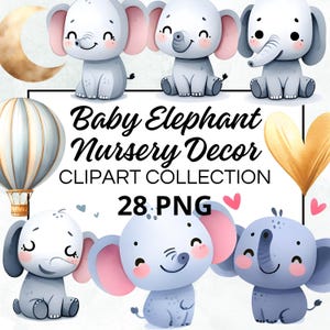 28 Clipart, Watercolor Baby Elephant Nursery Decor, Watercolor Clipart, PNG format, Instant Download for Commercial Use