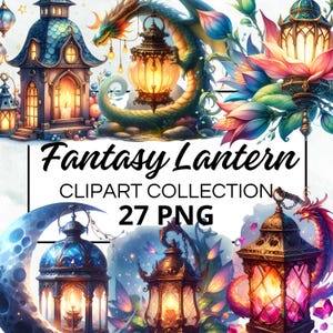 Fantasy Lantern Clipart Collection, 27 PNG aquarelle pour téléchargement instantané, utilisation commerciale