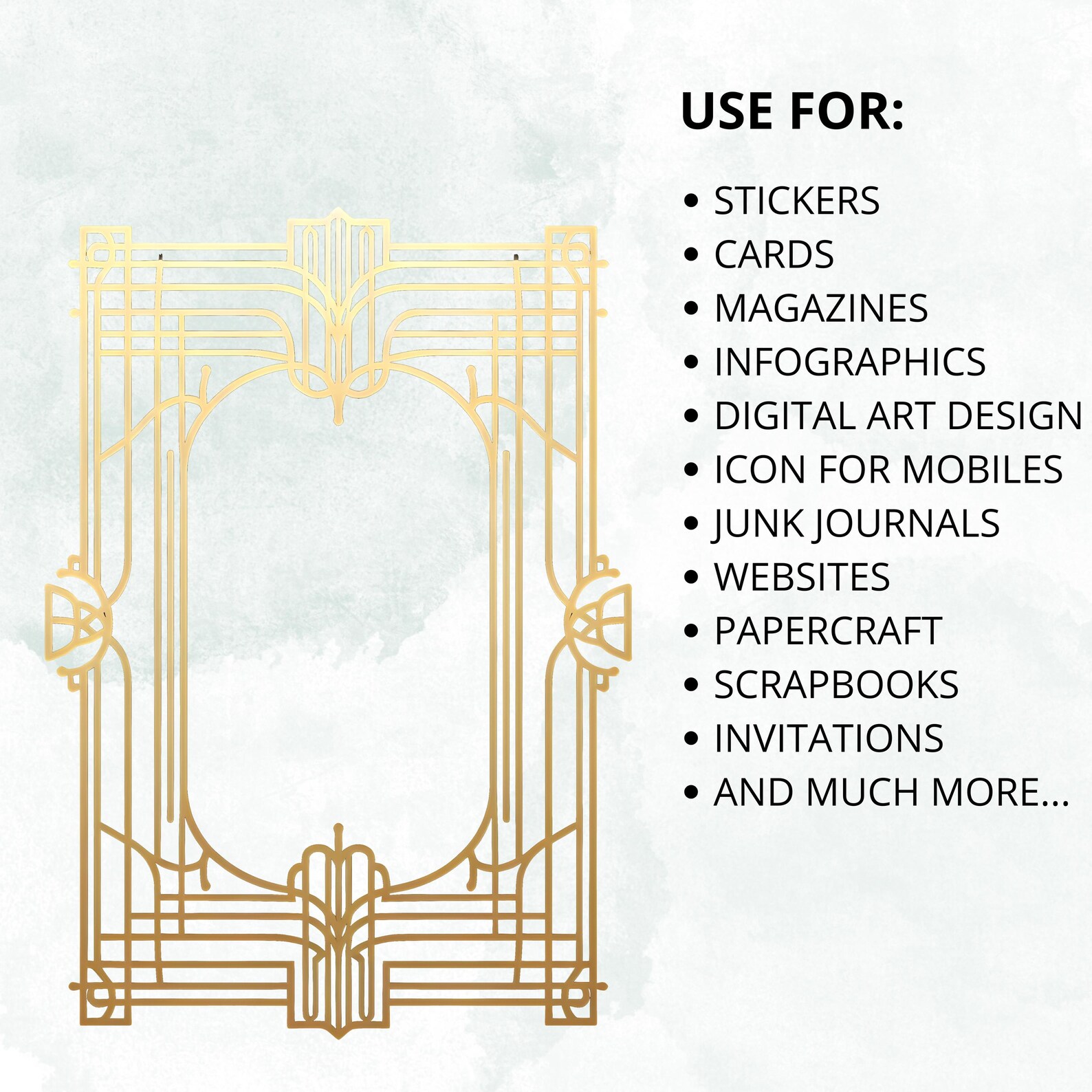 Gold Art Deco Frame Clipart Collection, 21 Watercolor Pngs for Instant ...