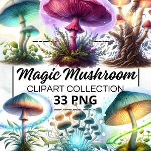 Magic Mushroom Watercolour Clipart Bundle, Digital Scrapbook & Craft Graphics for Invitations, Printables, DIY Projects, Instant Download