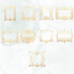Gold Art Deco Frame Clipart Collection, 21 Watercolor Pngs for Instant ...