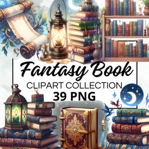 Fantasy Book Clipart Collection, 39 PNG aquarelle pour téléchargement instantané, utilisation commerciale