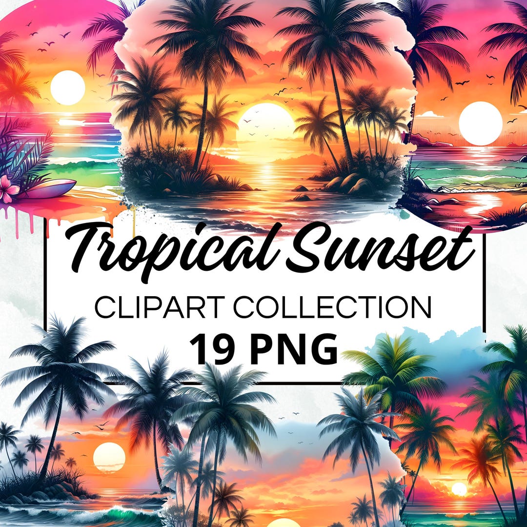 Tropical Sunset Watercolor Clipart Bundle, Digital Scrapbook & Craft ...