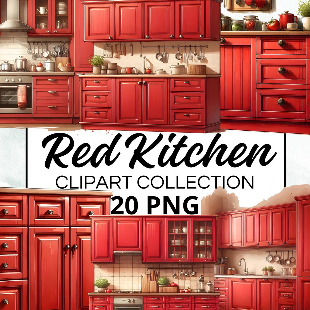 Kitchen Red Watercolor Clipart Bundle, Digital Scrapbook & Craft ...