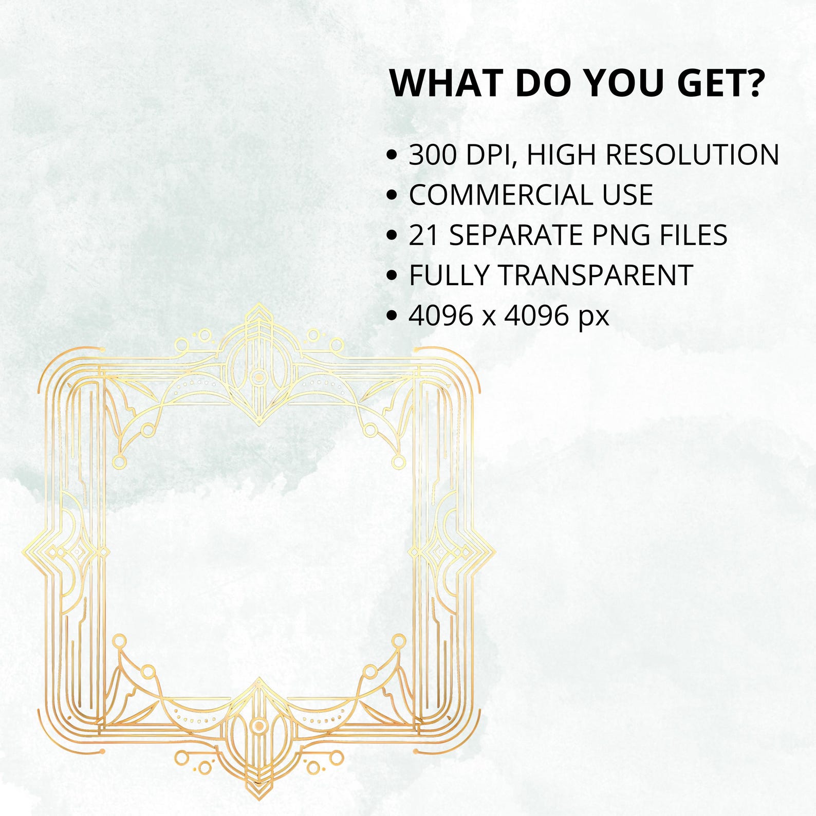 Gold Art Deco Frame Clipart Collection, 21 Watercolor Pngs for Instant ...
