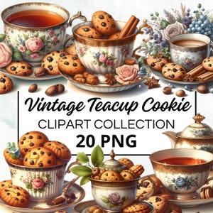 Vintage Teacup Cookie Watercolour Clipart Bundle, Digital Scrapbook & Craft Graphics, Invitations, Printable, DIY Projects, Instant Download