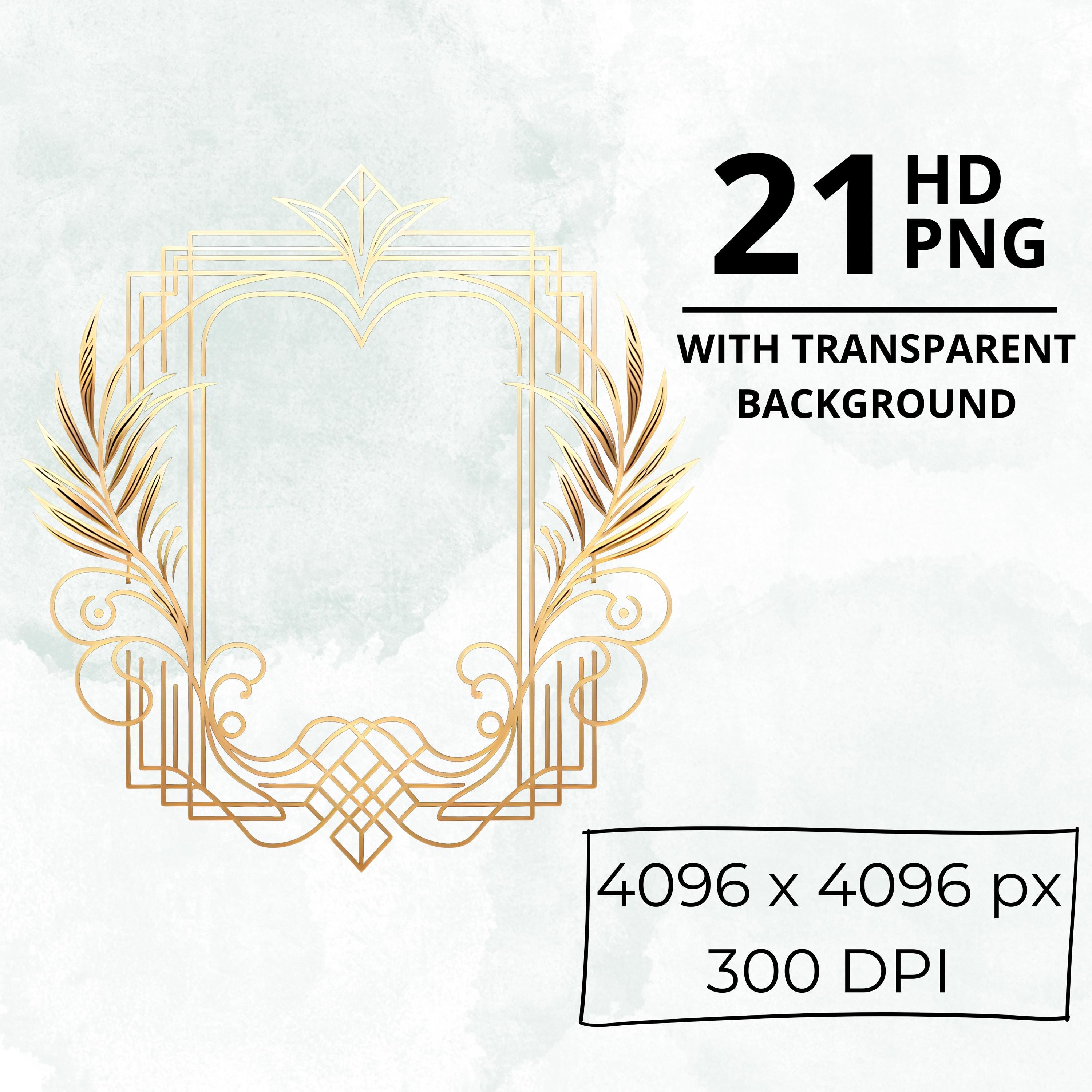 Gold Art Deco Frame Clipart Collection, 21 Watercolor Pngs for Instant ...