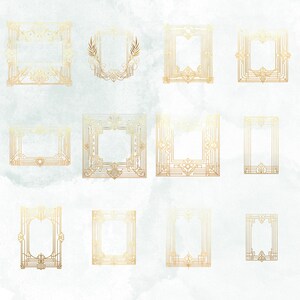 Gold Art Deco Frame Clipart Collection, 21 Watercolor Pngs for Instant ...