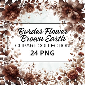 Coleção de clipart de terra marrom de flor de borda, 24 PNGs em aquarela para download instantâneo, uso comercial