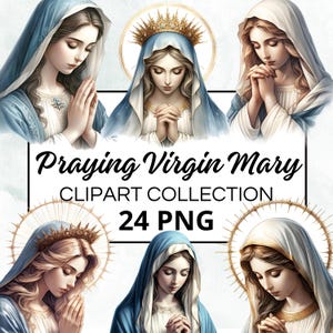 Maagd Maria Bidden Aquarel Clipart Bundel, Digitale Scrapbook & Craft Graphics, Uitnodigingen, Printables, DIY-projecten, Instant Download