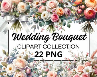 Bruiloft boeket aquarel clipart bundel, digitale scrapbook & ambachtelijke graphics voor uitnodigingen, printables, doe-het-zelf-projecten, Instant Download