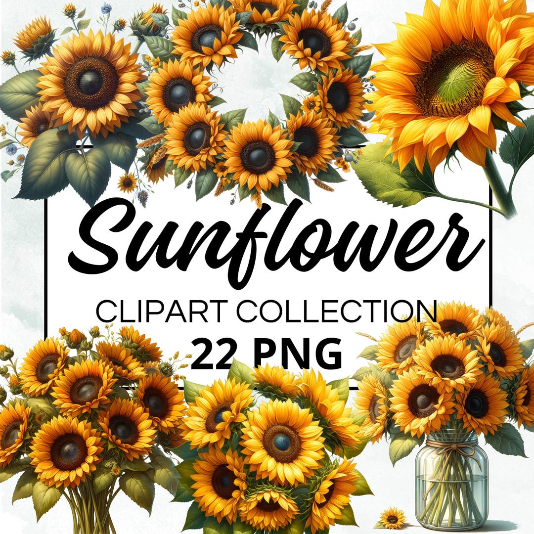 Sunflower Watercolor Clipart Bundle, Digital Scrapbook & Craft Graphics ...