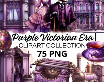 Victoriaanse tijdperk paarse aquarel clipart bundel, digitale scrapbook & ambachtelijke graphics, uitnodigingen, printables, DIY-projecten, Instant Download