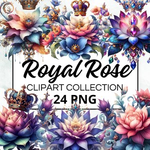 Royal Rose Aquarelle Clipart Bundle, Digital Scrapbook & Craft Graphics pour invitations, imprimables, projets de bricolage, téléchargement instantané