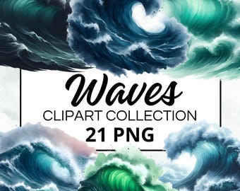 Golven aquarel clipart bundel, digitale scrapbook & ambachtelijke graphics voor uitnodigingen, printables, doe-het-zelf-projecten, direct downloaden