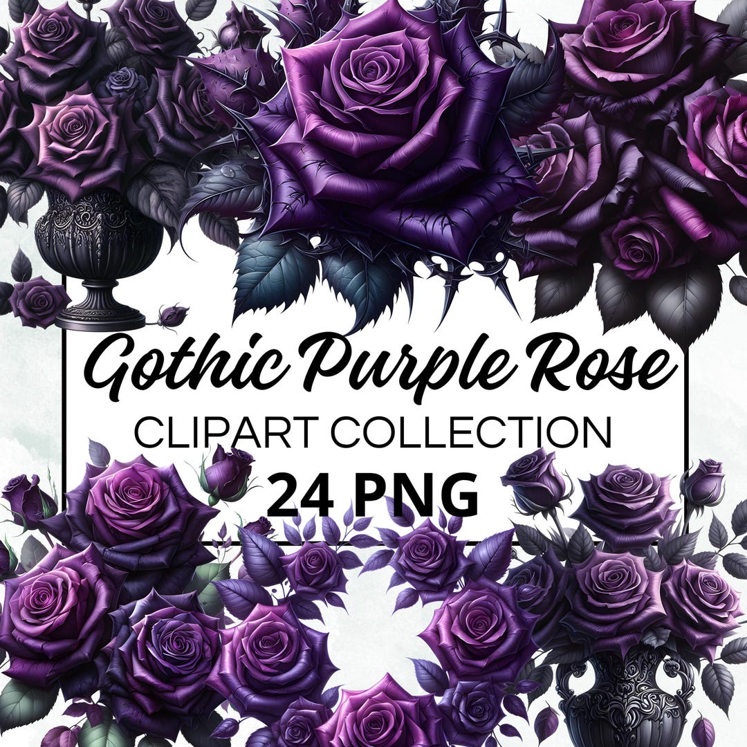 Gothic Purple Rose Watercolor Clipart Bundle | Digital Scrapbook Craft ...