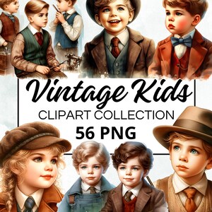 Vintage Kids Watercolour Clipart Bundle, Digital Scrapbook & Craft Graphics for Invitations, Printables, DIY Projects, Instant Download