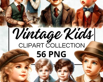 Vintage Kids aquarel clipart bundel, digitale scrapbook & ambachtelijke graphics voor uitnodigingen, printables, doe-het-zelf-projecten, Instant Download