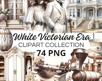 Victoriaanse tijdperk witte aquarel clipart bundel, digitale scrapbook & ambachtelijke graphics, uitnodigingen, printables, DIY-projecten, Instant Download