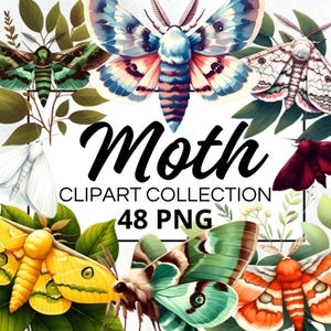 Motten-Aquarell-Clipart-Bundle, digitale Scrapbook- und Bastelgrafiken für Einladungen, Ausdrucke, DIY-Projekte, sofortiger Download