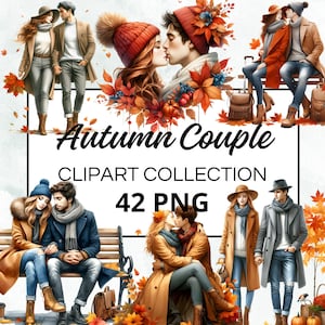42 Clipart, Watercolor Autumn Couple, Watercolor Clipart, PNG format, instant download for commercial use