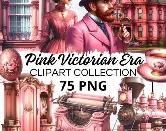 Victoriaanse tijdperk roze aquarel clipart bundel, digitale scrapbook & ambachtelijke graphics, uitnodigingen, printables, DIY-projecten, Instant Download