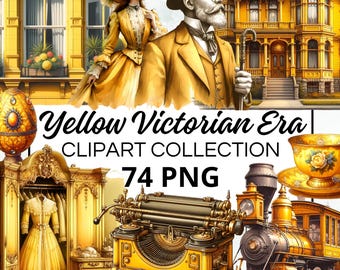 Victoriaanse tijdperk gele aquarel clipart bundel, digitale scrapbook & ambachtelijke graphics, uitnodigingen, printables, DIY-projecten, Instant Download