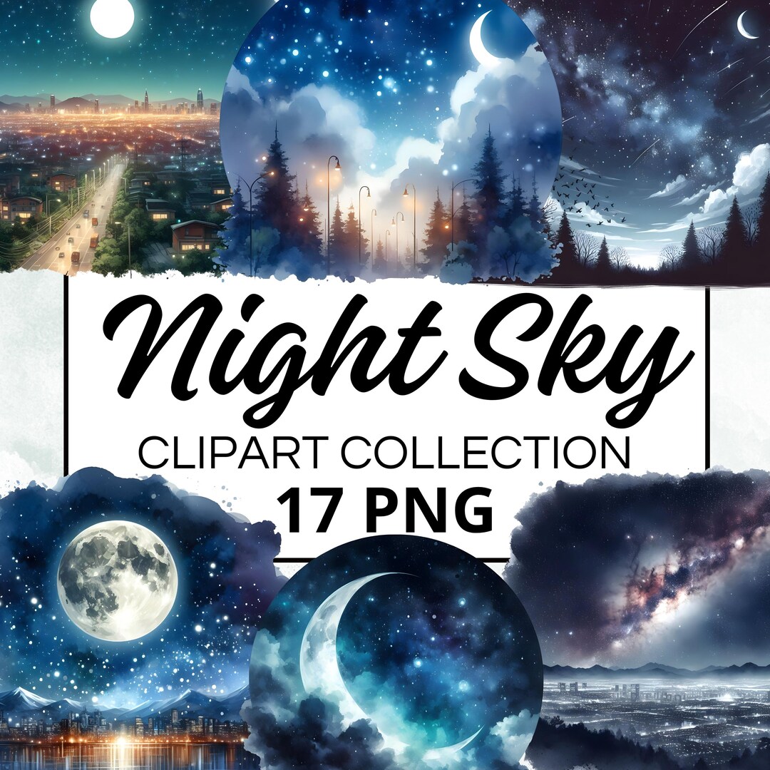 Night Sky Watercolor Clipart Bundle, Digital Scrapbook & Craft Graphics ...